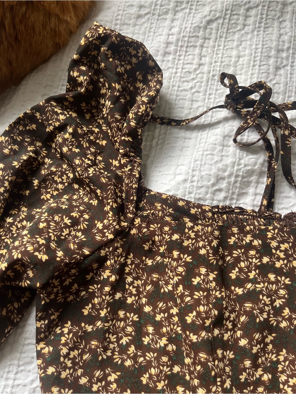 Brown Floral Long-Sleeve Maxi Dress with Square Neck - Picture 14 of 14